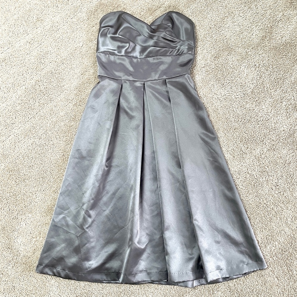 After Six Homecoming Prom Bridesmaid Formal Strapless Dress Silver Pockets Sz 6
